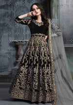 Load image into Gallery viewer, Black Velvet Abaya Style Anarkali Suit