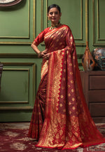 Load image into Gallery viewer, Red Banarasi Silk Saree With Blouse