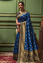 Load image into Gallery viewer, Blue Banarasi Silk Festival Wear Saree