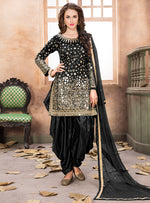 Load image into Gallery viewer, Black Taffeta Silk Punjabi Suit