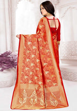 Load image into Gallery viewer, Red Banarasi Silk Saree With Blouse