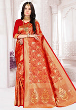 Load image into Gallery viewer, Red Banarasi Silk Saree With Blouse