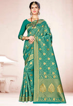 Load image into Gallery viewer, Green Banarasi Silk Festival Wear Saree