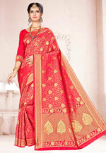 Load image into Gallery viewer, Red Banarasi Silk Saree With Blouse