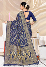 Load image into Gallery viewer, Navy Blue Banarasi Silk Festival Wear Saree