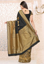 Load image into Gallery viewer, Black Banarasi Silk Saree With Blouse