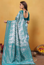 Load image into Gallery viewer, Aqua Kanjivaram Silk Saree