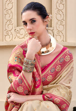 Load image into Gallery viewer, Beige Banarasi Silk Saree