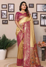 Load image into Gallery viewer, Beige Banarasi Silk Saree With Blouse