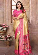 Load image into Gallery viewer, Beige Banarasi Silk Saree With Blouse
