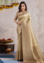 Load image into Gallery viewer, Beige Banarasi Silk Saree With Blouse
