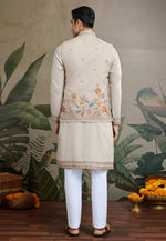 Load image into Gallery viewer, Beige Cotton Kurta Pajama With Jacket