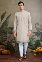Load image into Gallery viewer, Beige Cotton Kurta Pajama With Jacket