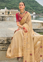 Load image into Gallery viewer, Beige Kanjivaram Silk Saree