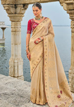 Load image into Gallery viewer, Beige Kanjivaram Silk Saree