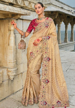 Load image into Gallery viewer, Beige Kanjivaram Silk Saree