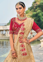 Load image into Gallery viewer, Beige Kanjivaram Silk Saree