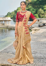 Load image into Gallery viewer, Beige Kanjivaram Silk Saree