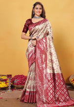 Load image into Gallery viewer, Beige Kanjivaram Silk Saree With Blouse