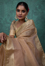Load image into Gallery viewer, Beige Linen Saree With Blouse