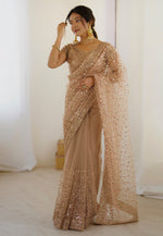 Load image into Gallery viewer, Beige Net Sequence Saree