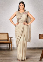 Load image into Gallery viewer, Beige Shimmer Georgette Saree With Blouse