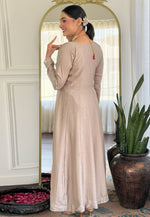 Load image into Gallery viewer, Beige Silk Readymade Anarkali Suit