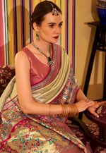 Load image into Gallery viewer, Beige Tissue Silk Saree With Blouse