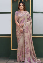Load image into Gallery viewer, Beige Velvet Sequence Saree