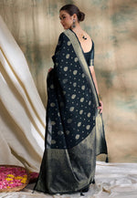 Load image into Gallery viewer, Black Banarasi Silk Saree