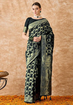 Load image into Gallery viewer, Black Banarasi Silk Saree