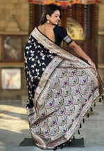 Load image into Gallery viewer, Black Banarasi Silk Saree