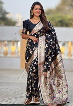 Load image into Gallery viewer, Black Banarasi Silk Saree