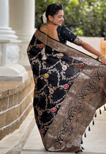 Load image into Gallery viewer, Black Banarasi Silk Saree With Blouse