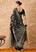 Load image into Gallery viewer, Black Banarasi Silk Saree With Blouse