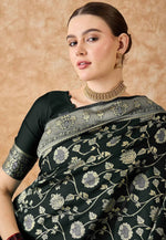 Load image into Gallery viewer, Black Banarasi Silk Saree With Blouse