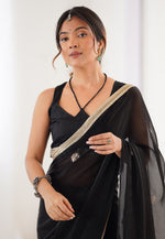 Load image into Gallery viewer, Black Chiffon Saree With Blouse