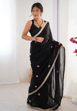 Load image into Gallery viewer, Black Chiffon Saree With Blouse
