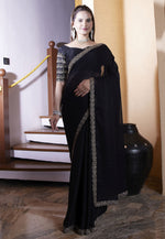 Load image into Gallery viewer, Black Chiffon Saree With Blouse