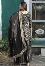 Load image into Gallery viewer, Black Chinon Readymade Long Choli Lehenga