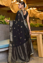 Load image into Gallery viewer, Black Chinon Saree With Blouse