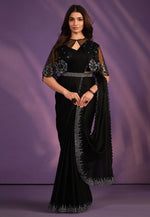 Load image into Gallery viewer, Black Crepe Lehenga Saree