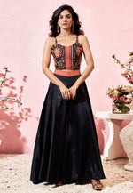 Load image into Gallery viewer, Black Crepe Palazzo With Crop Top