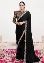 Load image into Gallery viewer, Black Crepe Saree With Blouse