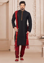 Load image into Gallery viewer, Black Dupion Silk Kurta Pajama