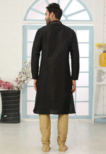 Load image into Gallery viewer, Black Dupion Silk Kurta Pajama