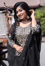 Load image into Gallery viewer, Black Faux Georgette Readymade Pant Style Suit