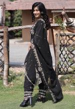Load image into Gallery viewer, Black Faux Georgette Readymade Pant Style Suit
