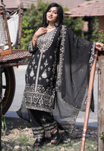 Load image into Gallery viewer, Black Faux Georgette Readymade Pant Style Suit