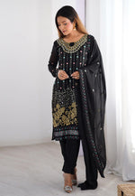 Load image into Gallery viewer, Black Faux Georgette Readymade Pant Style Suit